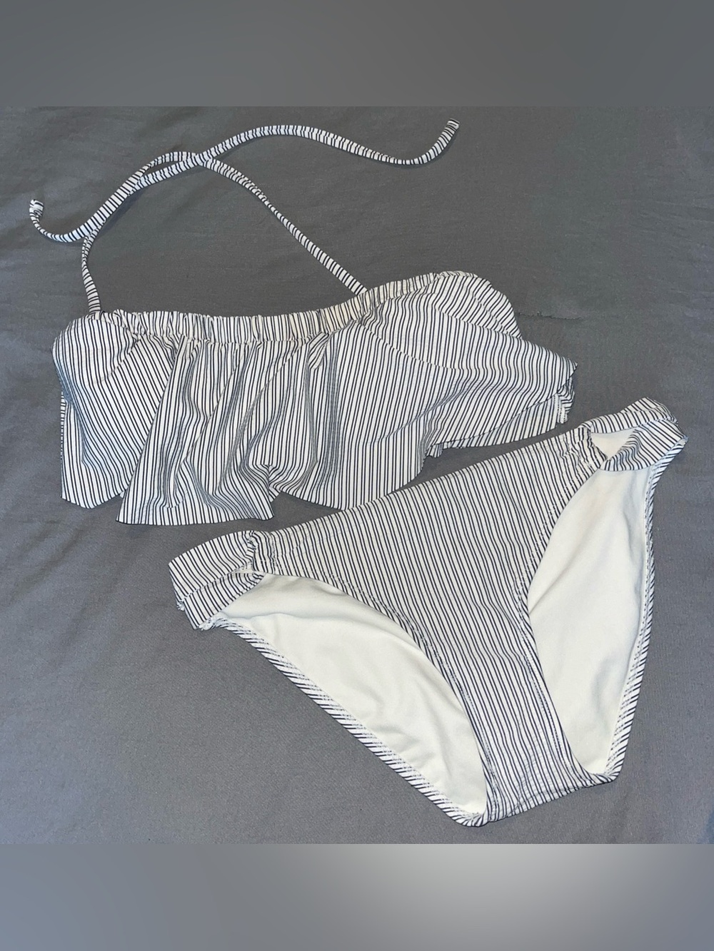 Xhilaration White and Navy Striped Ruffle Bandeau Bikini